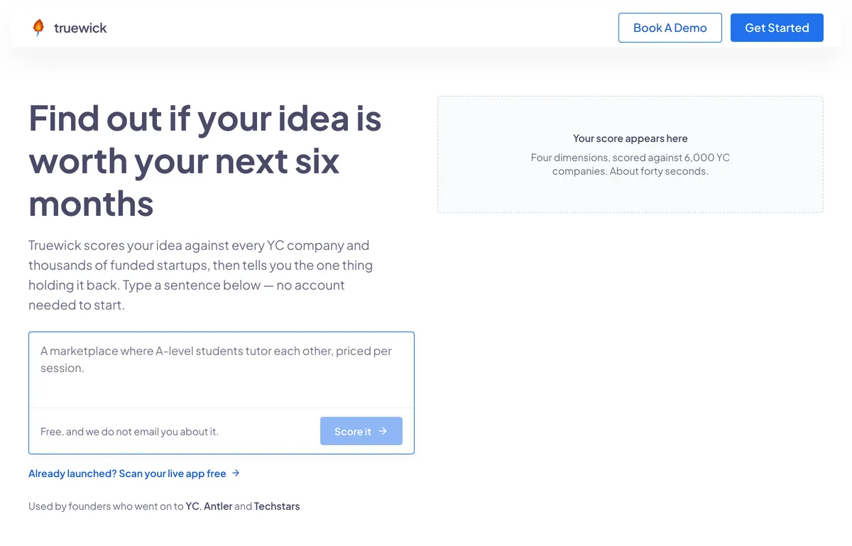 Truewick: validate a startup idea in minutes